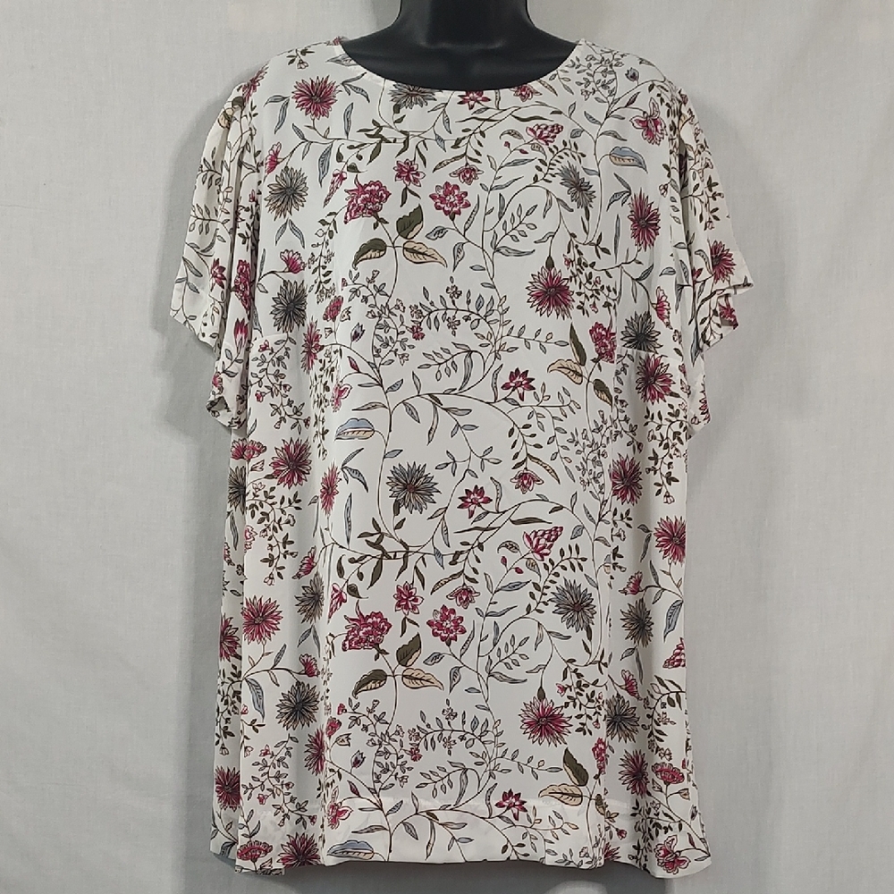 Simply Be White and Pink Floral Blouse